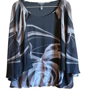 Alfani Desert Ivy Scenic Butterfly Flowy Top Blouse Size Large